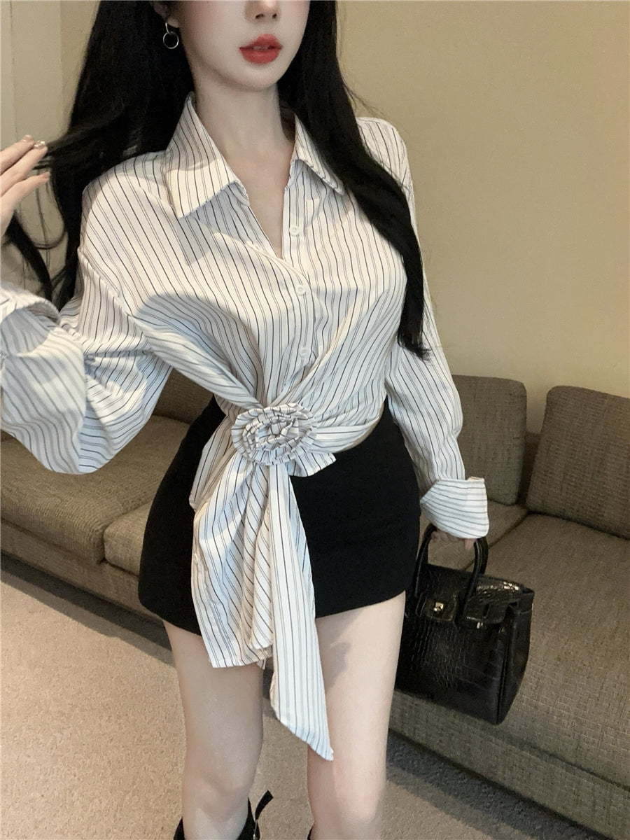 【tops】ストライプ柄長袖シャツG23343