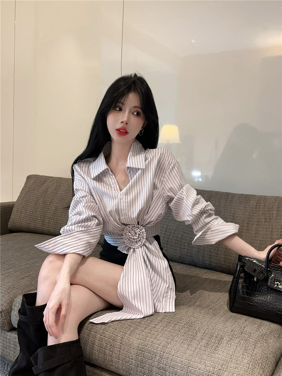 【tops】ストライプ柄長袖シャツG23343