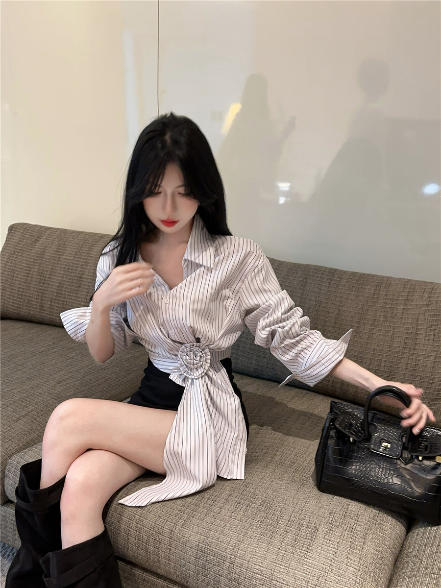 【tops】ストライプ柄長袖シャツG23343