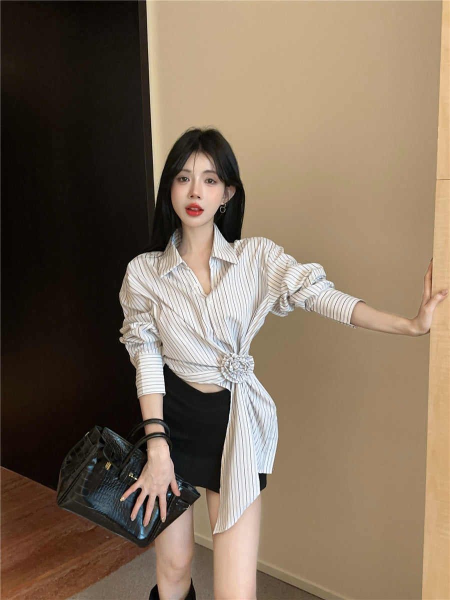 【tops】ストライプ柄長袖シャツG23343