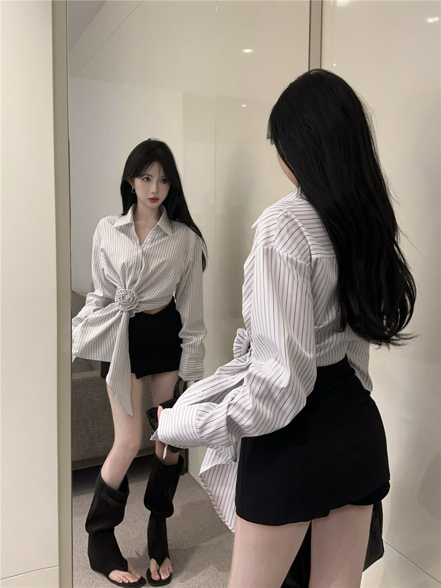 【tops】ストライプ柄長袖シャツG23343