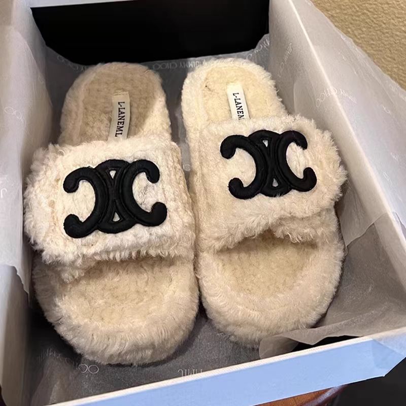 【shoes】3色厚底ファースリッパG23379