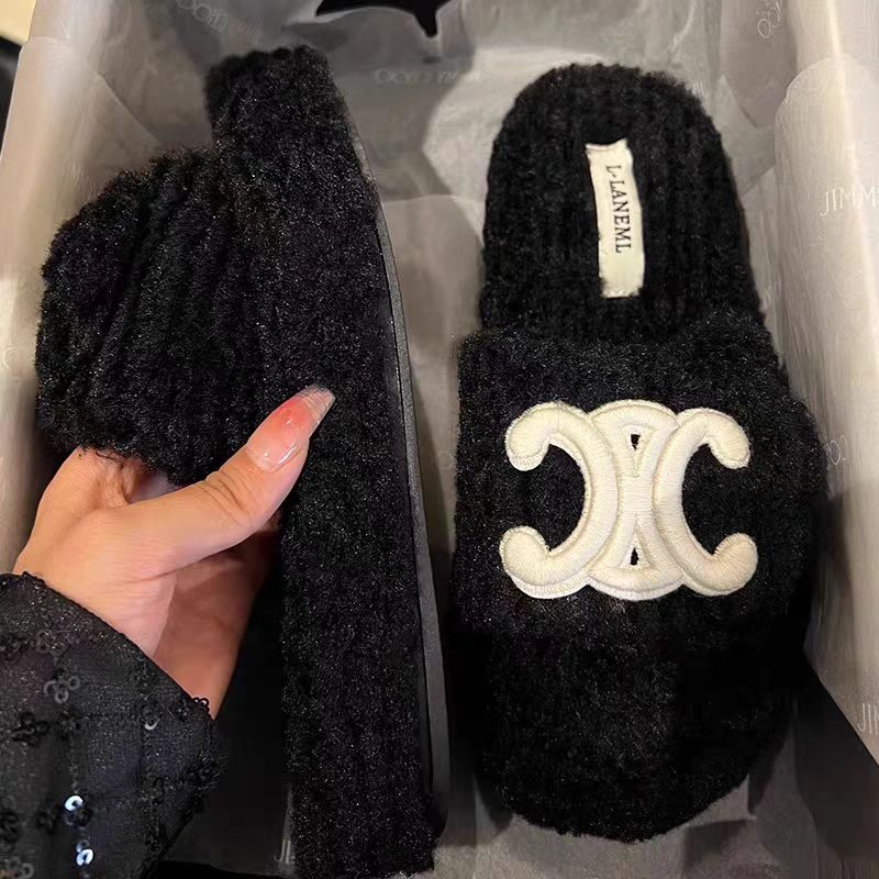 【shoes】3色厚底ファースリッパG23379