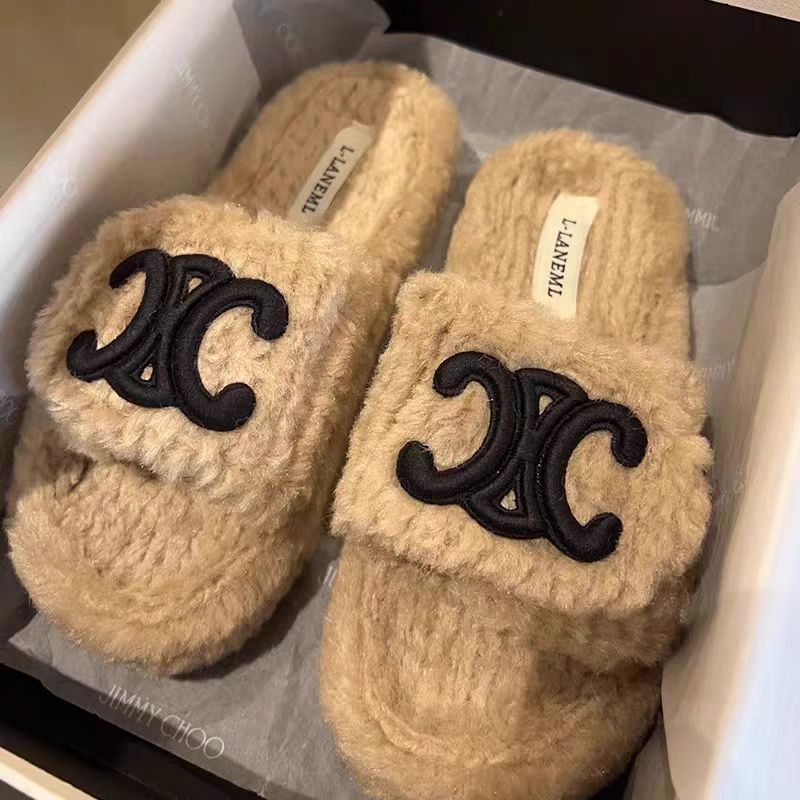 【shoes】3色厚底ファースリッパG23379