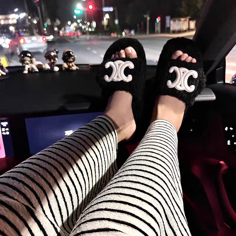 【shoes】3色厚底ファースリッパG23379