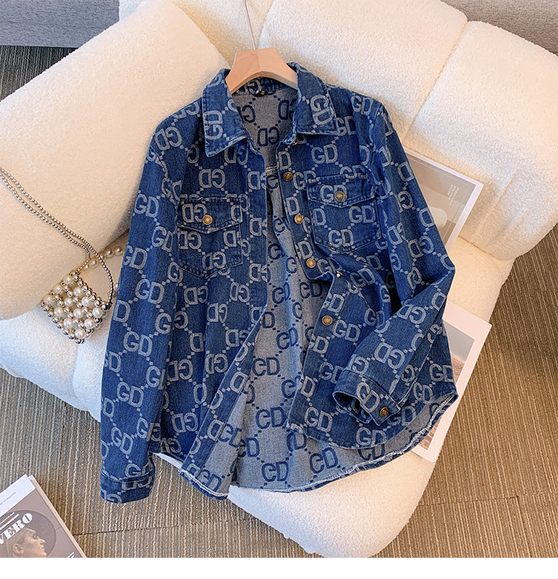 【tops】デニム春秋長袖ブラウスG23443