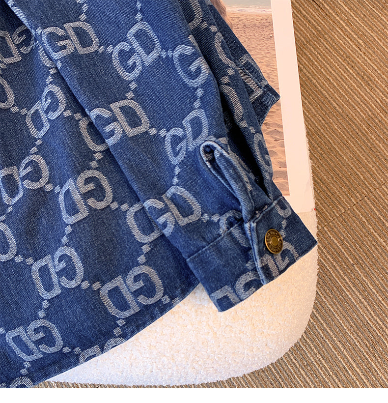 【tops】デニム春秋長袖ブラウスG23443