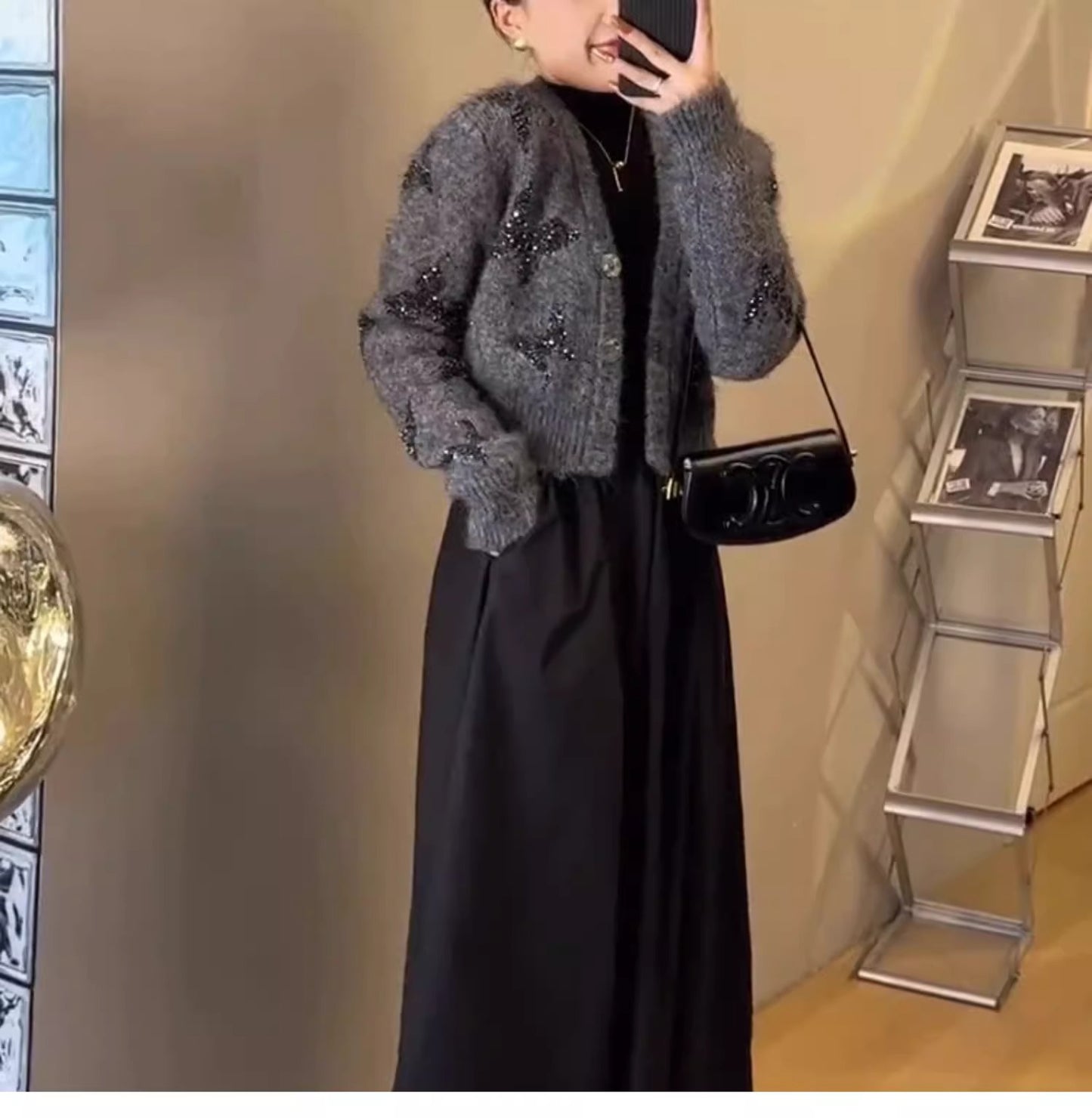 【outer】VネックリボンニットカーディガンG23458