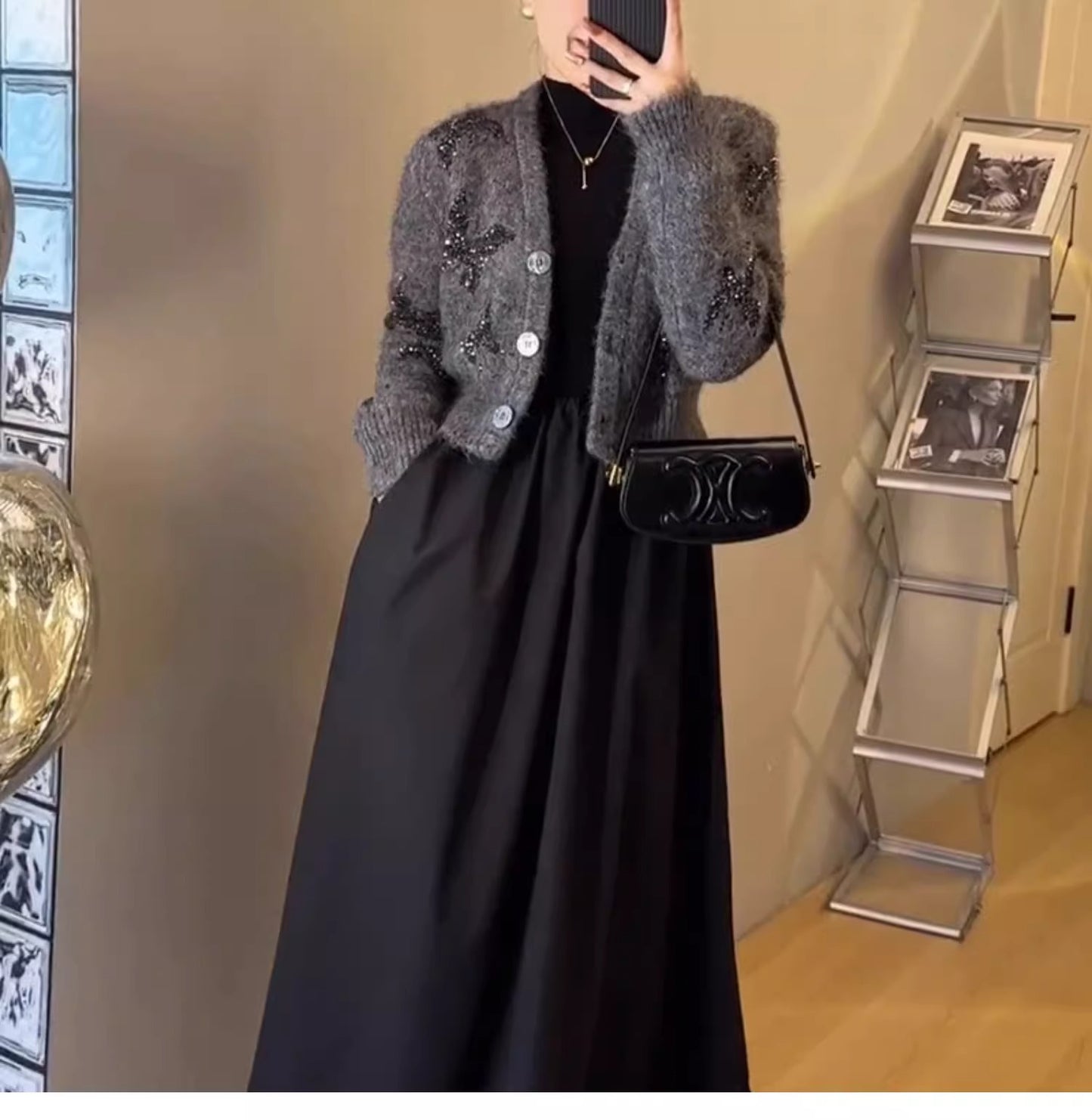 【outer】VネックリボンニットカーディガンG23458