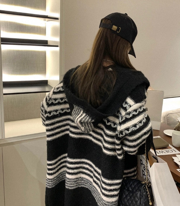 【outer】フード付きニットカーディガンG23459