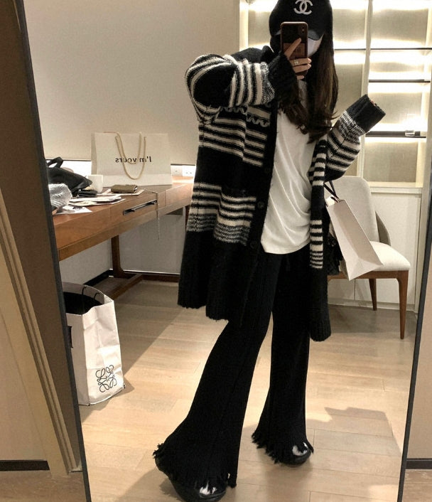 【outer】フード付きニットカーディガンG23459