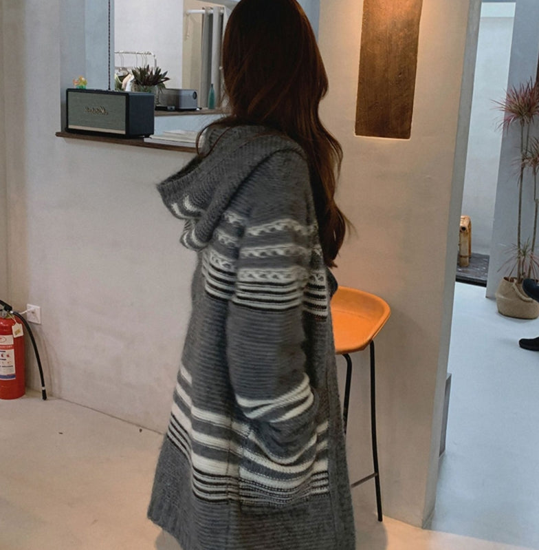 【outer】フード付きニットカーディガンG23459