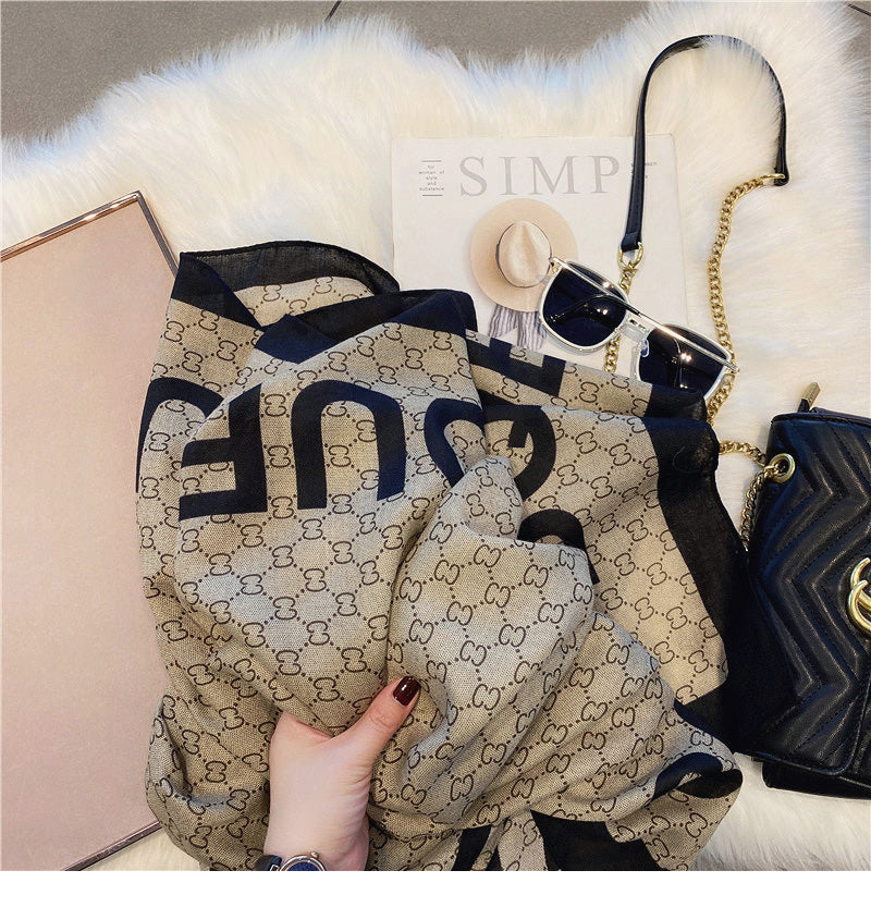 【小物】春秋英字柄スカーフG23484