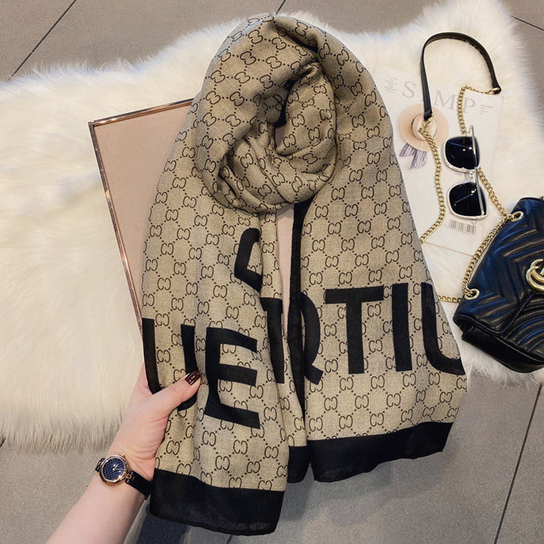 【小物】春秋英字柄スカーフG23484