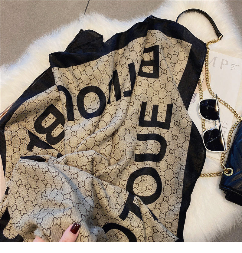 【小物】春秋英字柄スカーフG23484