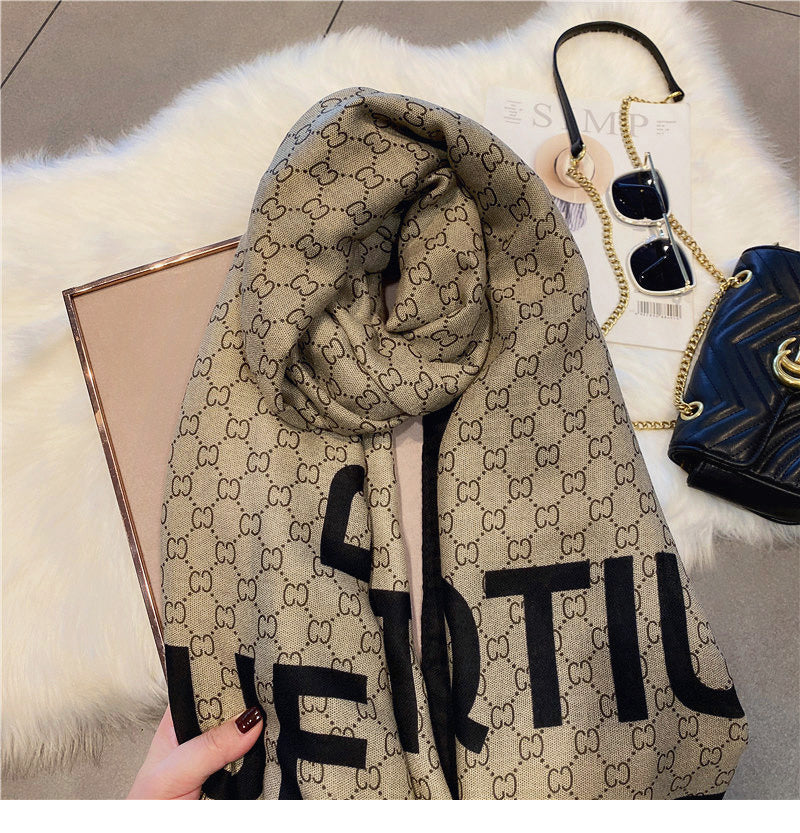 【小物】春秋英字柄スカーフG23484