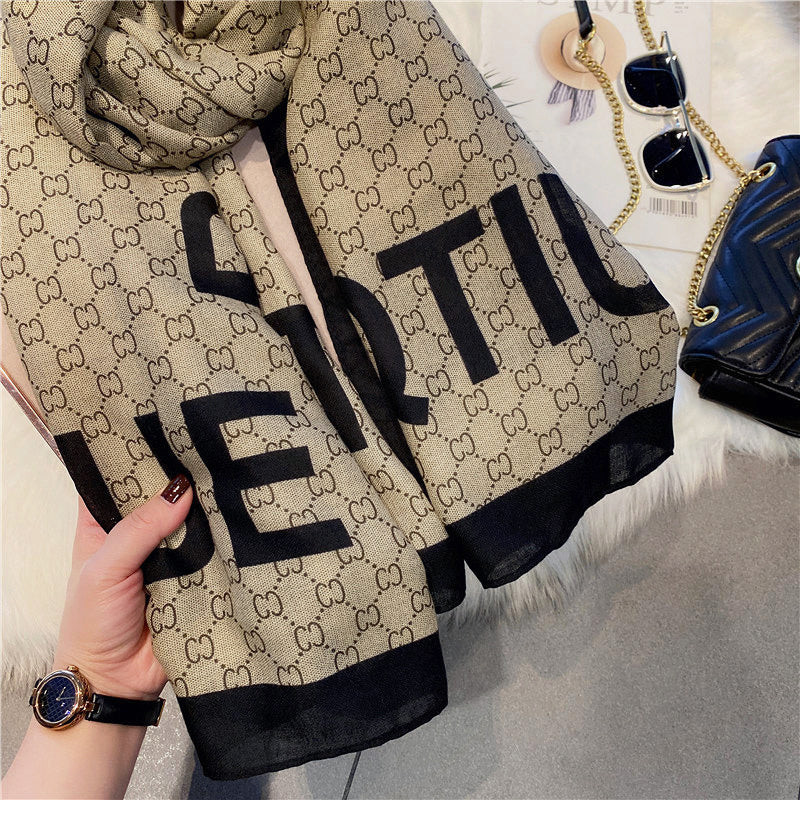 【小物】春秋英字柄スカーフG23484