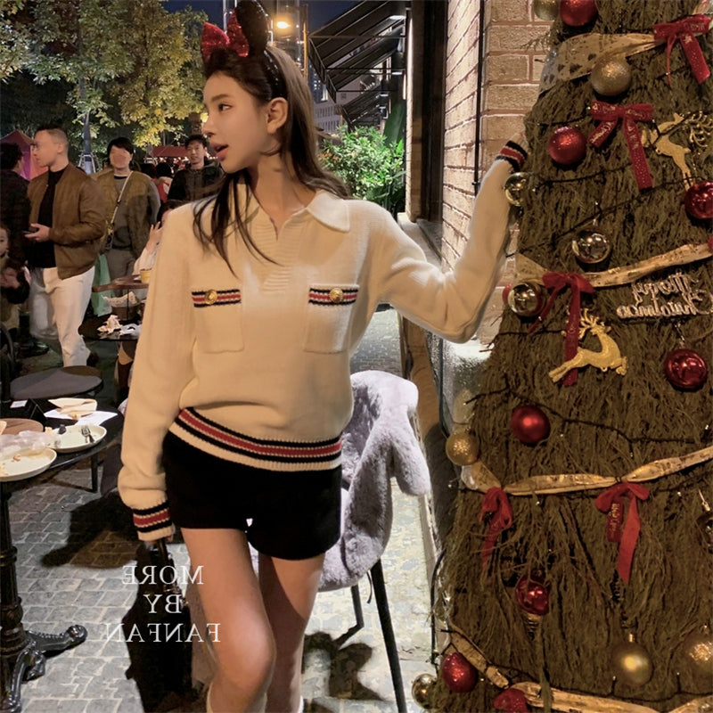 【tops】POLOネックニットトップスG23485