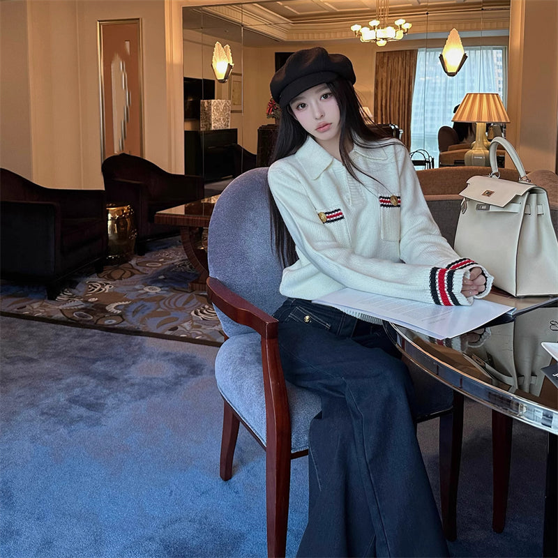 【tops】POLOネックニットトップスG23485