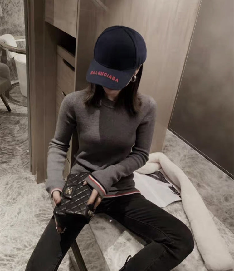 【tops】ラウンドネック長袖ニットセーターG23533