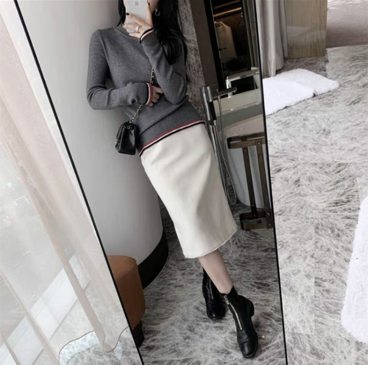 【tops】ラウンドネック長袖ニットセーターG23533