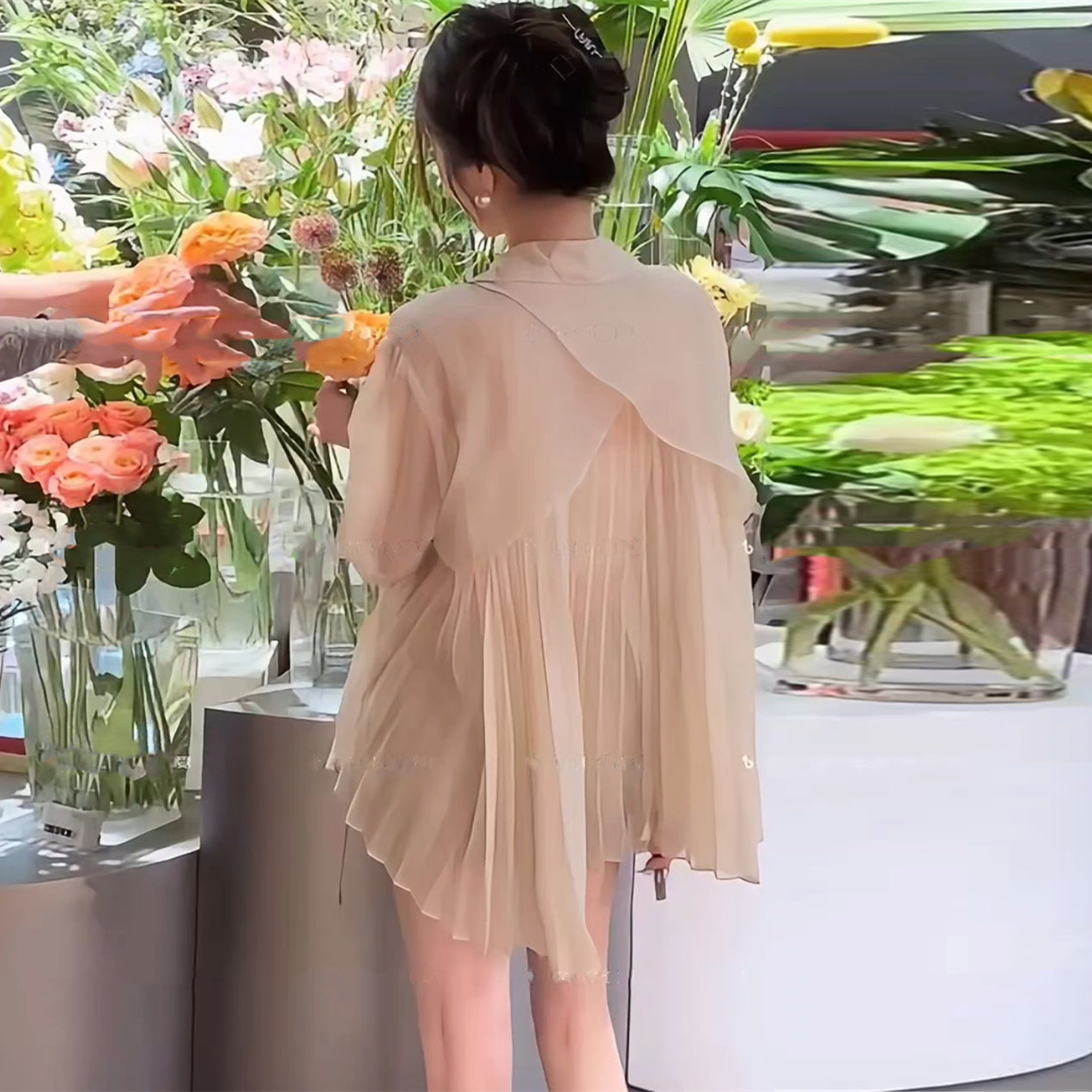 【tops】イレギュラーギャザー薄手シャツG23536