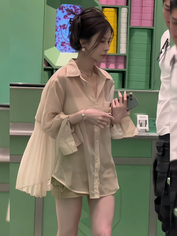 【tops】イレギュラーギャザー薄手シャツG23536