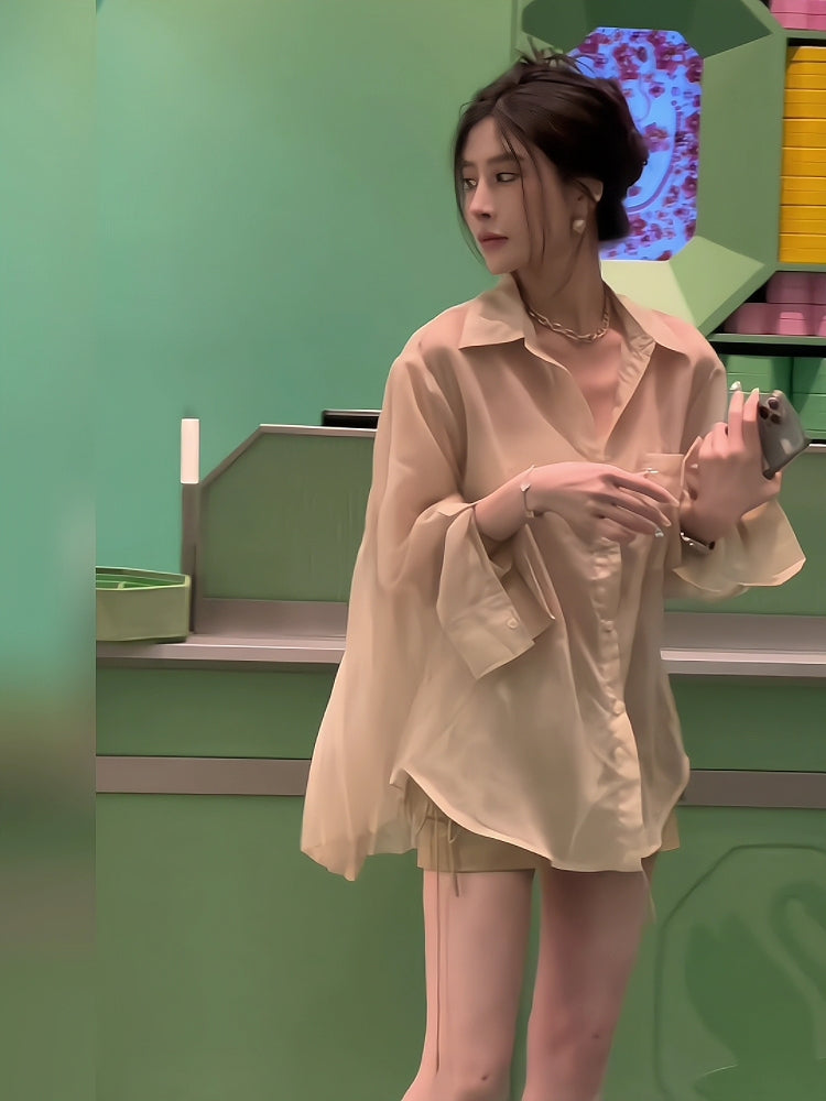 【tops】イレギュラーギャザー薄手シャツG23536