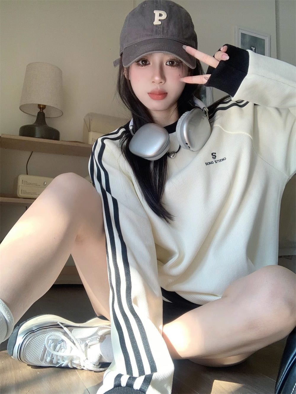 【tops】ストライプ柄パーカーG23541