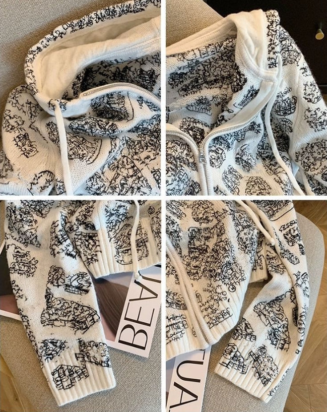 【outer】フード付きニットカーディガンG23544