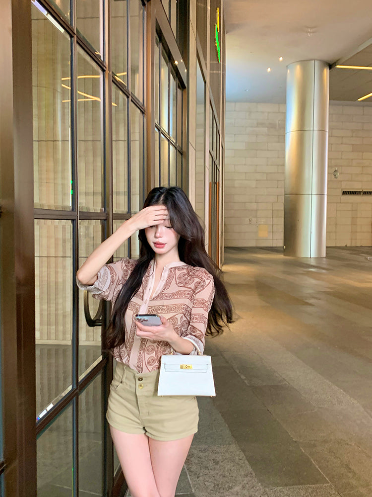 【tops】レトロラウンドネック長袖ブラウスG23545