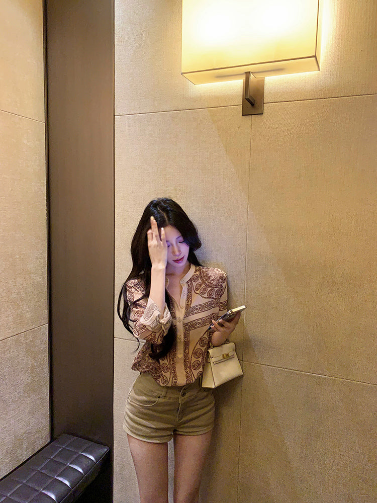 【tops】レトロラウンドネック長袖ブラウスG23545