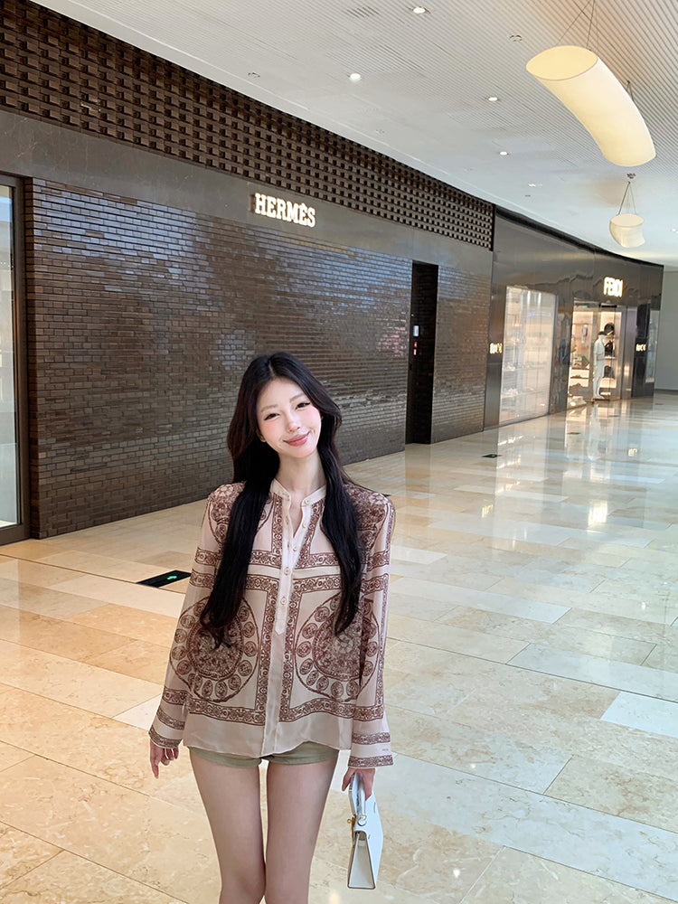 【tops】レトロラウンドネック長袖ブラウスG23545