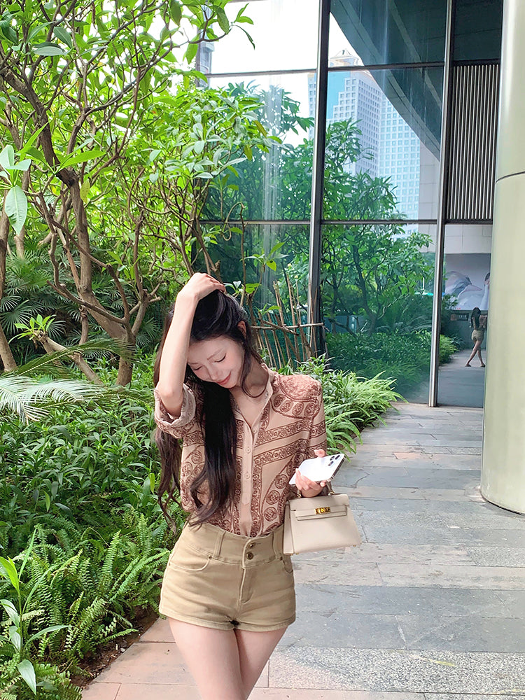 【tops】レトロラウンドネック長袖ブラウスG23545