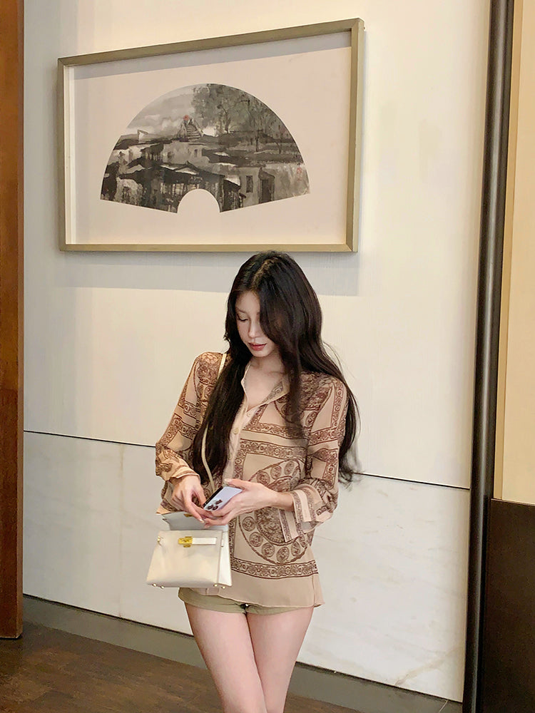 【tops】レトロラウンドネック長袖ブラウスG23545