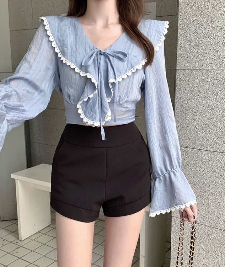 【tops】リボン秋長袖ブラウスG23586