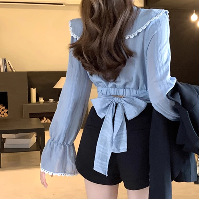 【tops】リボン秋長袖ブラウスG23586