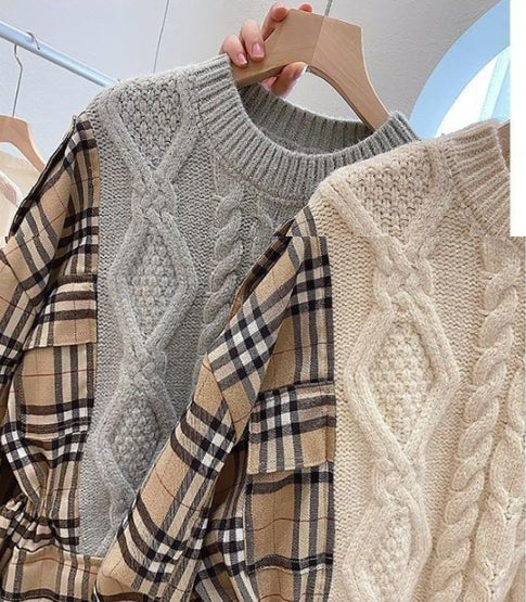 【tops】偽二つ切り替えニットセーターG23588