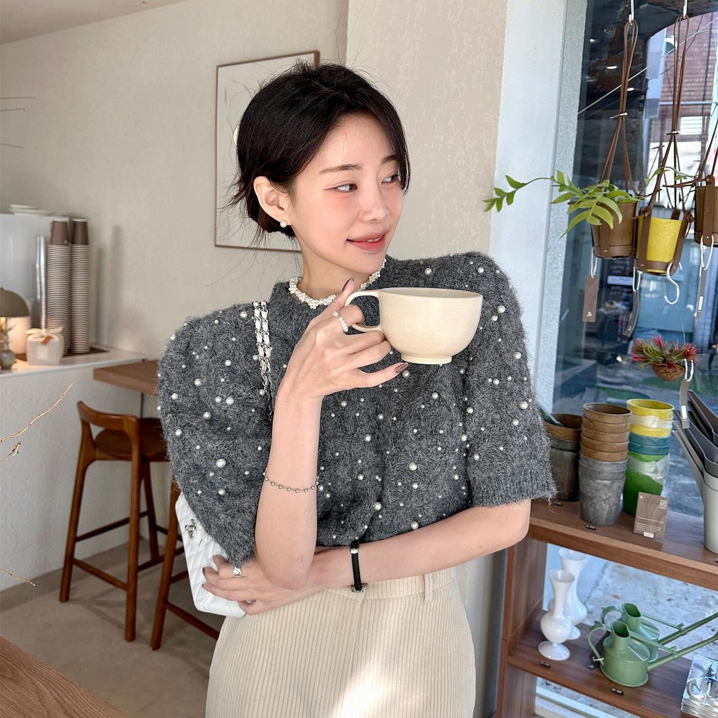 【tops】ラウンドネックビーズニットセーターG23592