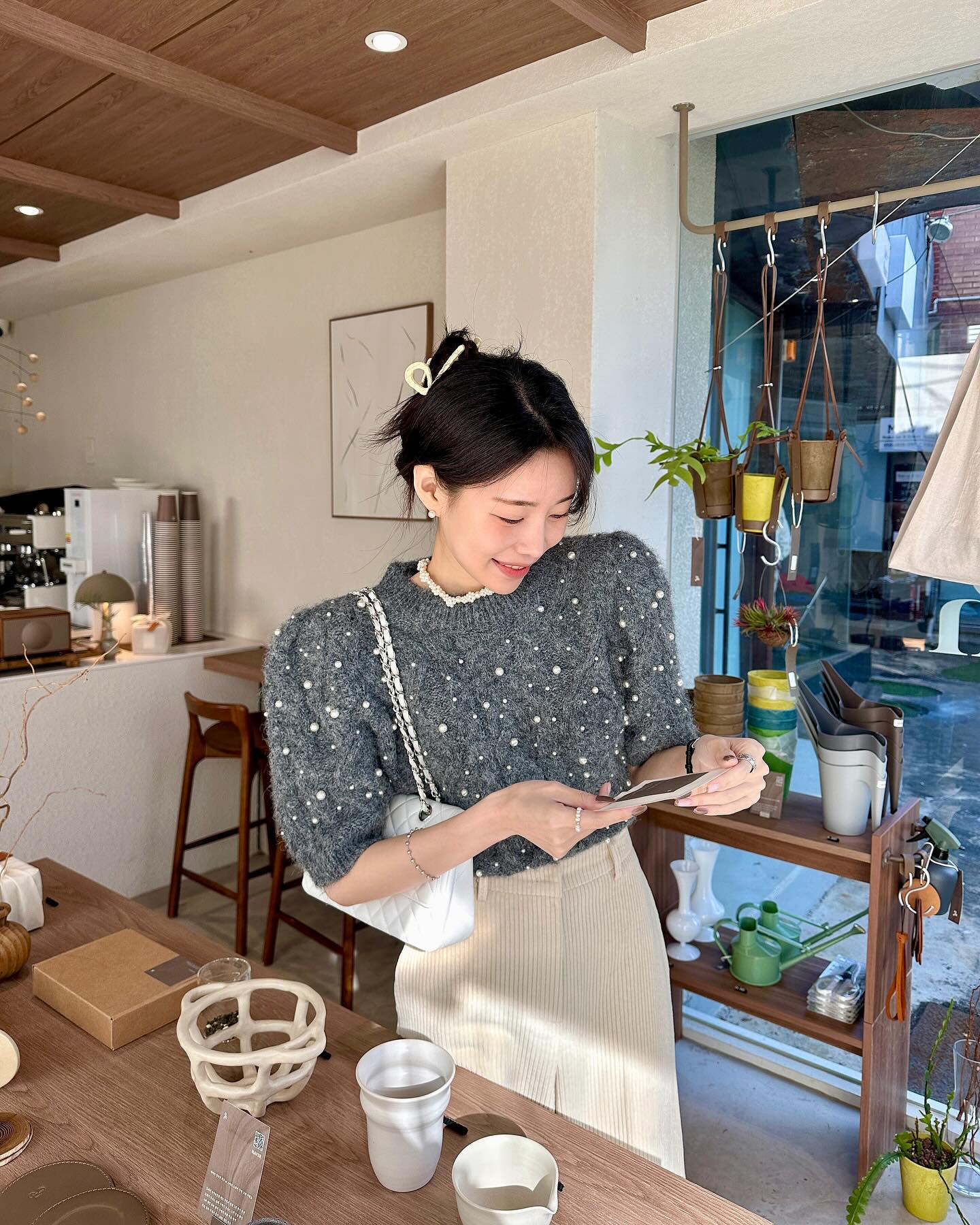 【tops】ラウンドネックビーズニットセーターG23592