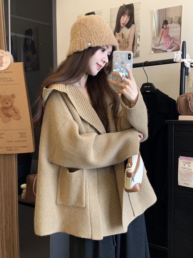 【outer】フード付きニットカーディガンG23598