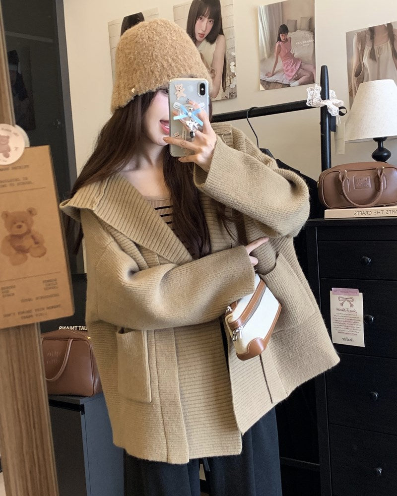 【outer】フード付きニットカーディガンG23598