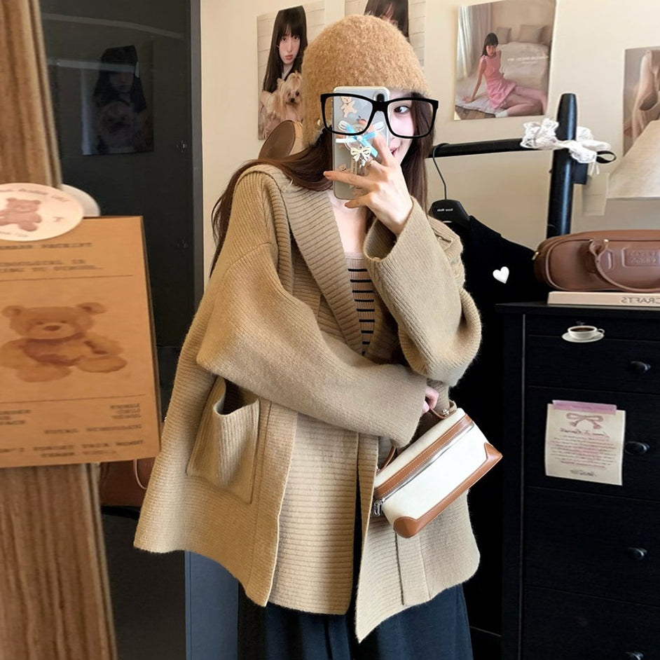 【outer】フード付きニットカーディガンG23598