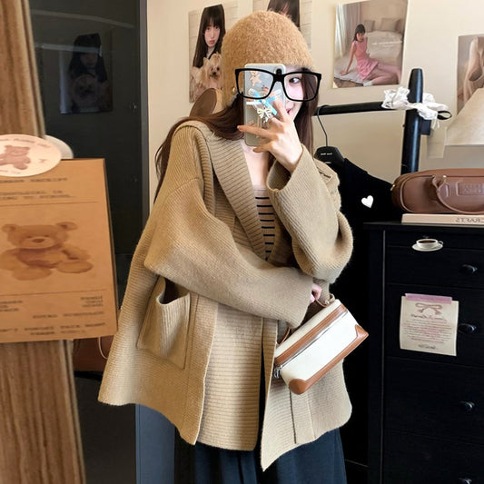 【outer】フード付きニットカーディガンG23598