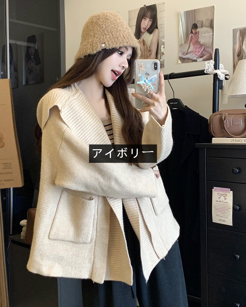 【outer】フード付きニットカーディガンG23598