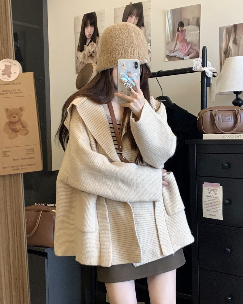 【outer】フード付きニットカーディガンG23598