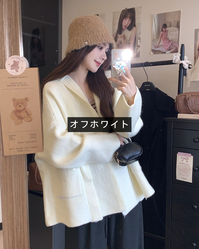 【outer】フード付きニットカーディガンG23598