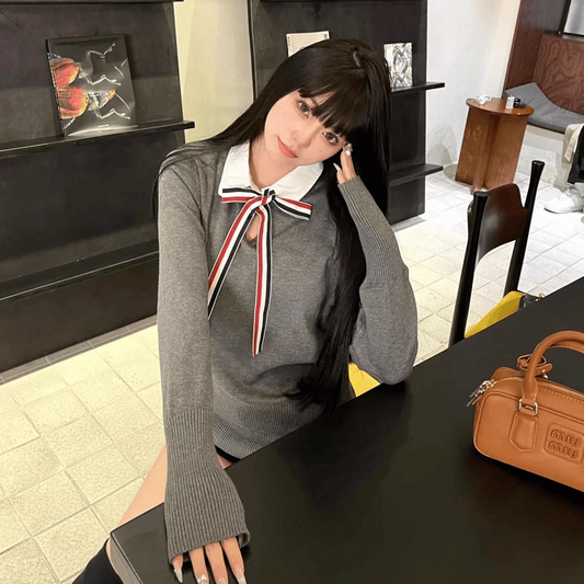 【tops】偽ニつ切り替えリボンニットG23605