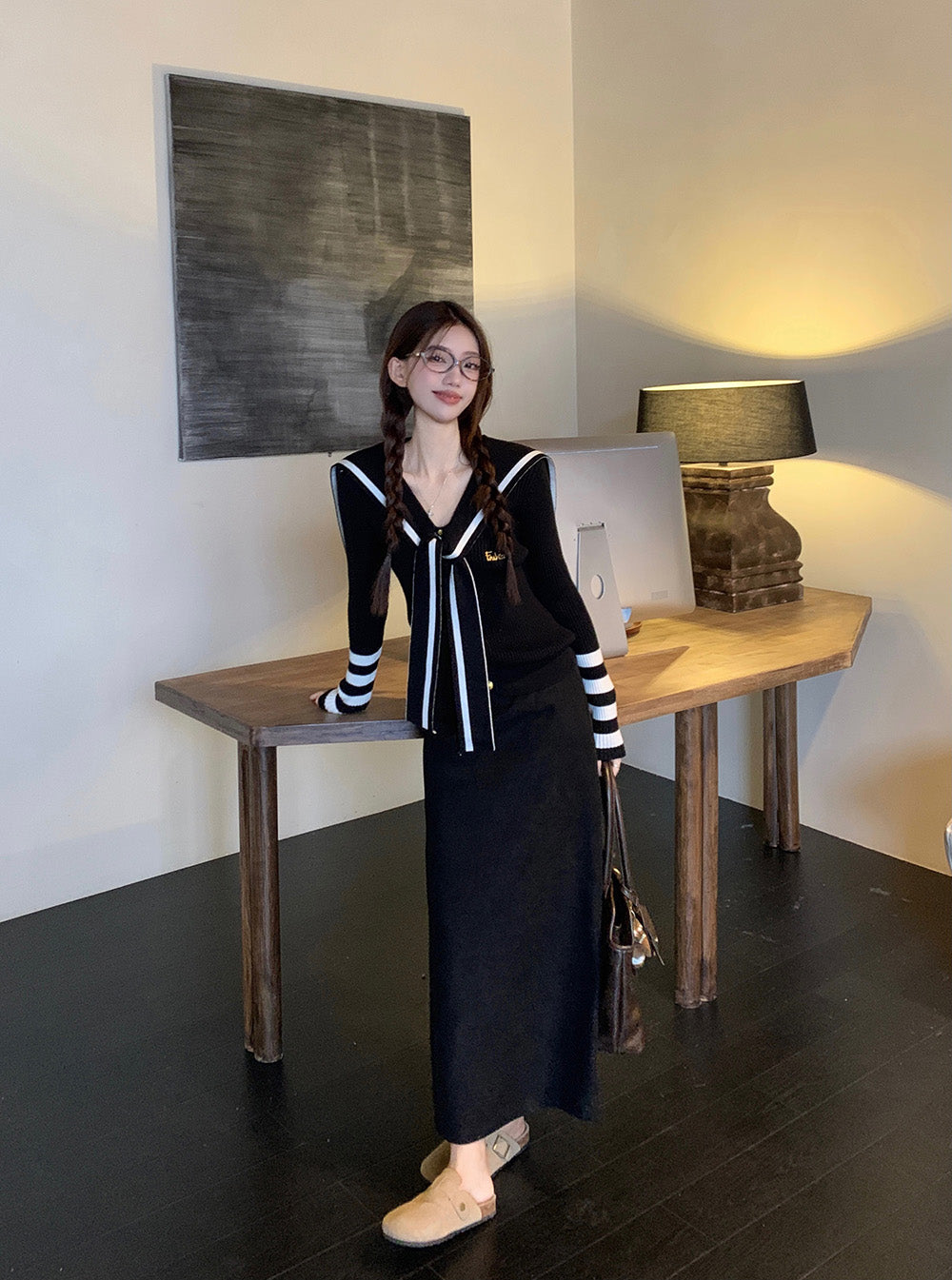 【tops】ネイビーカラーニットG23607