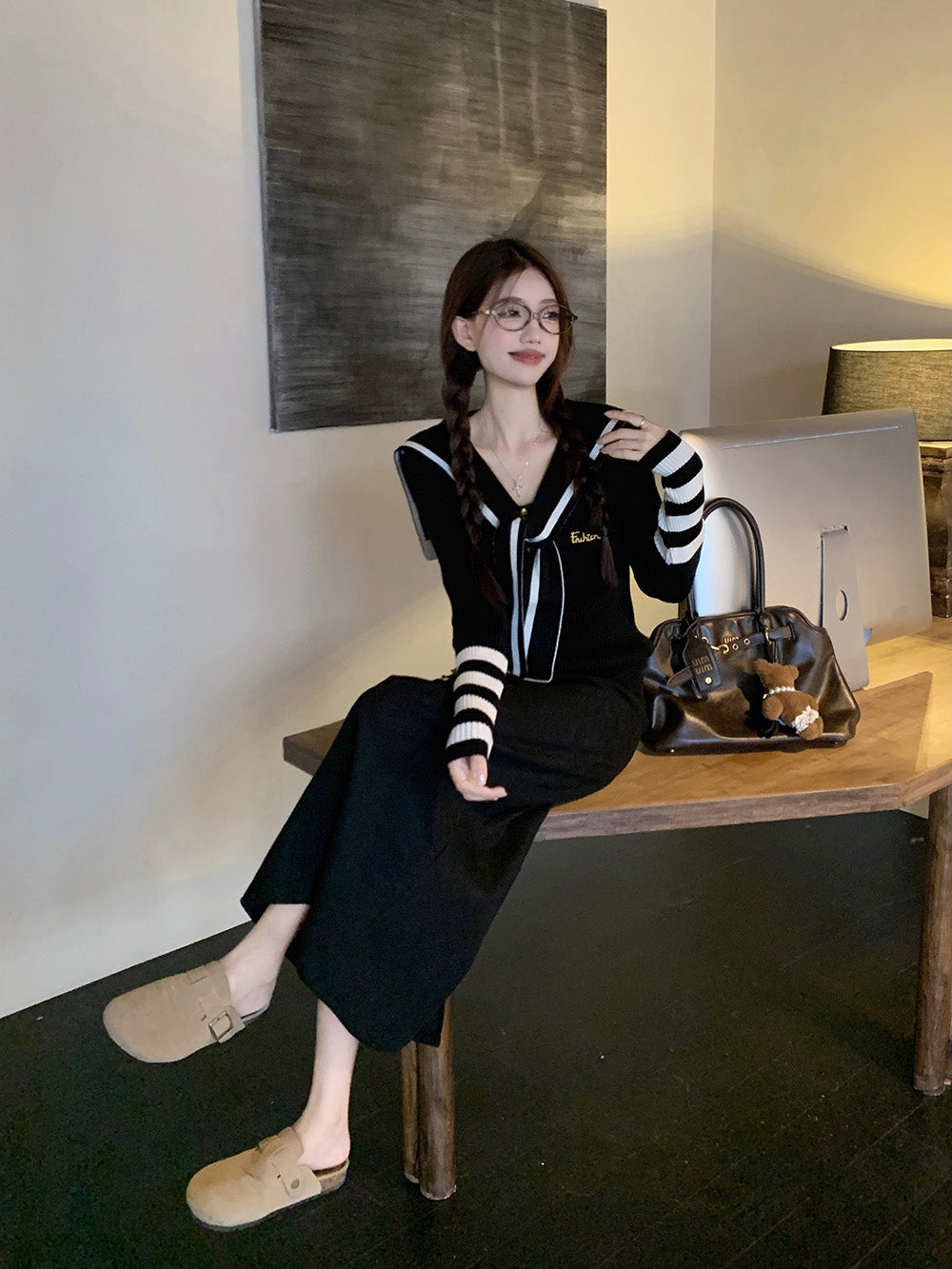 【tops】ネイビーカラーニットG23607